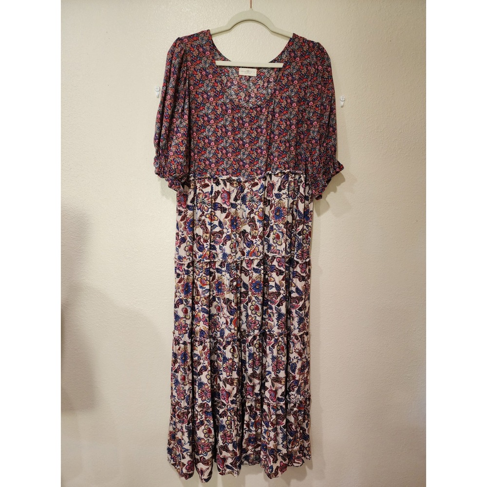 Natural Life Maxi Dress Tiered Floral Paisley Mixed Pattern Women's size Large